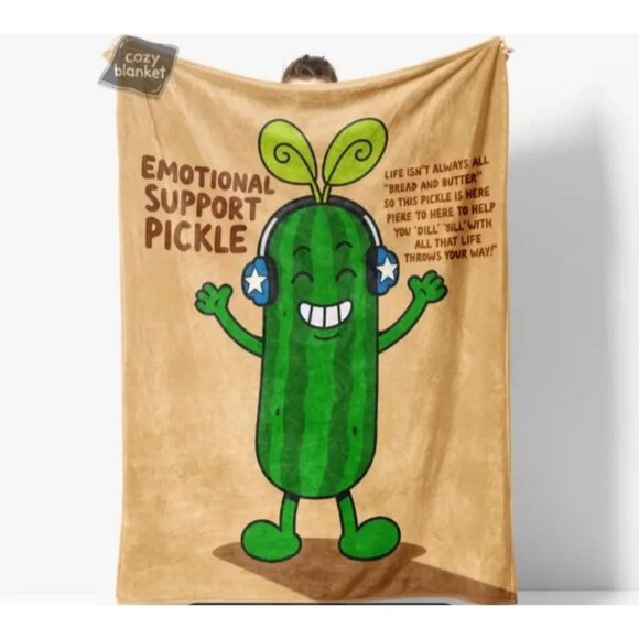 Emotional Support Pickle Fleece Blanket Cozy Throw Blanket With Funny Pickle Ch - Picture 1 of 2